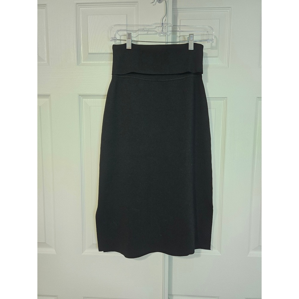 MM Lafleur The Harlem Black Knit Midi Skirt Fold Over Waist Side Slit M